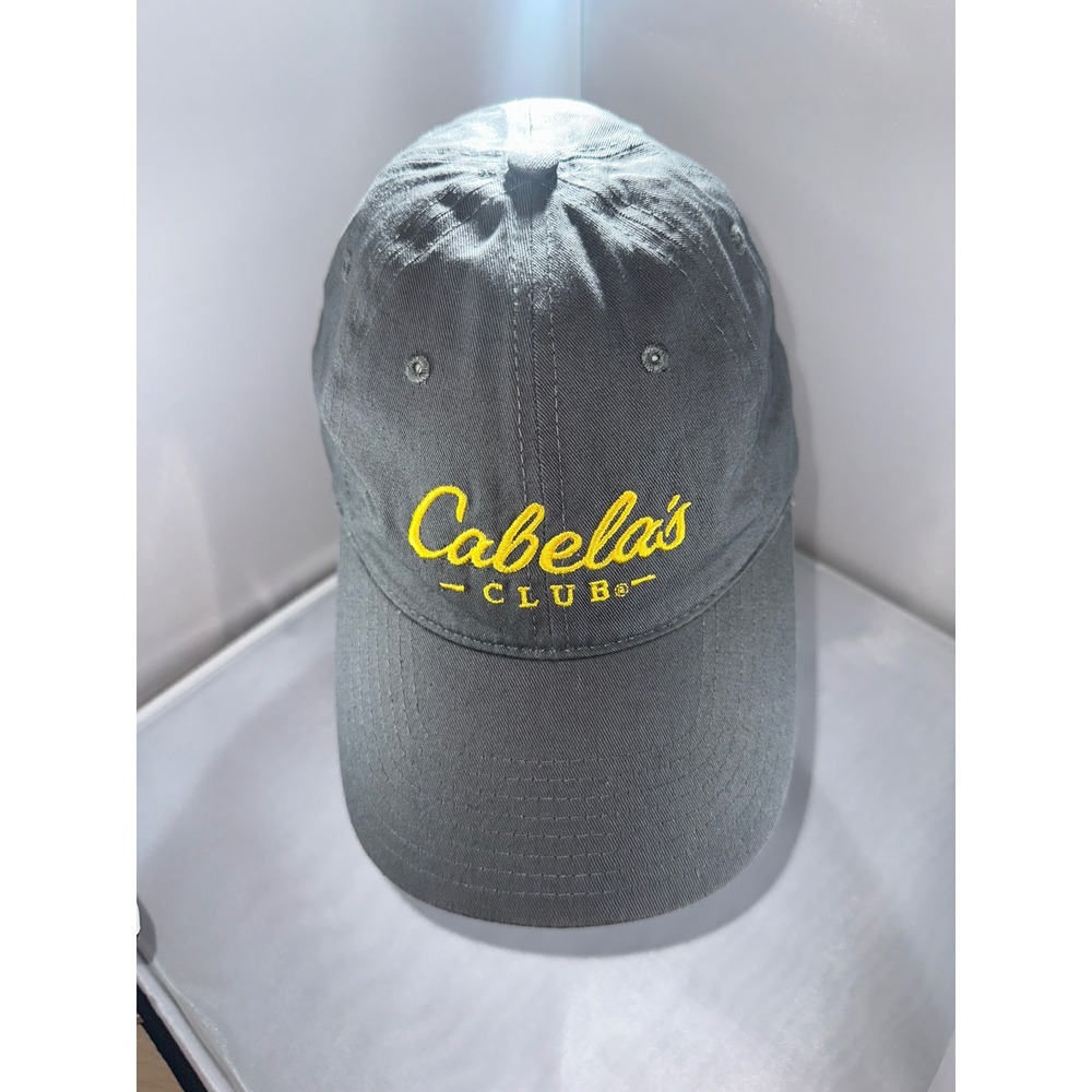 Cabelas Club Hat Bundle 2 Pack Gray Adjustable Baseball Caps Yellow Embroidery
